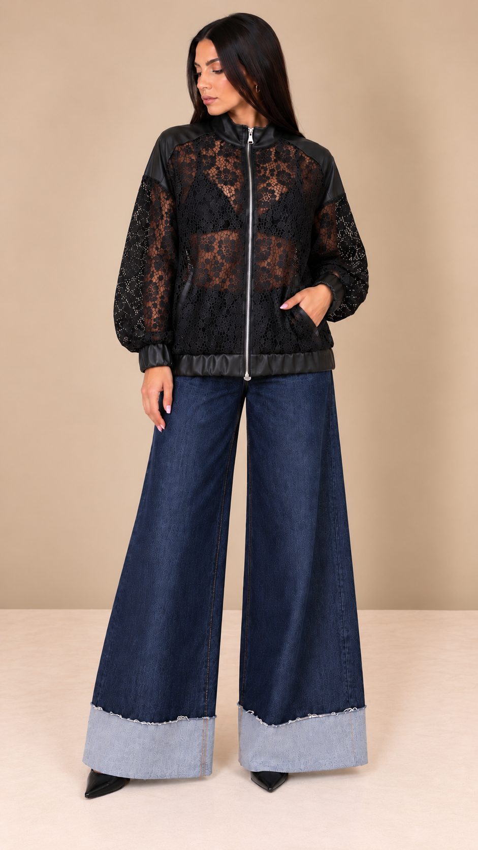 Jeans Wide Leg Maxi Cuff Dark Denim