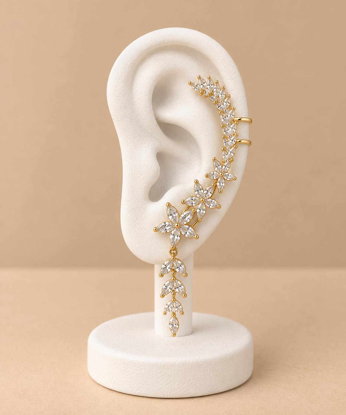Ear Cuff Floreale Dorato con Cristalli
