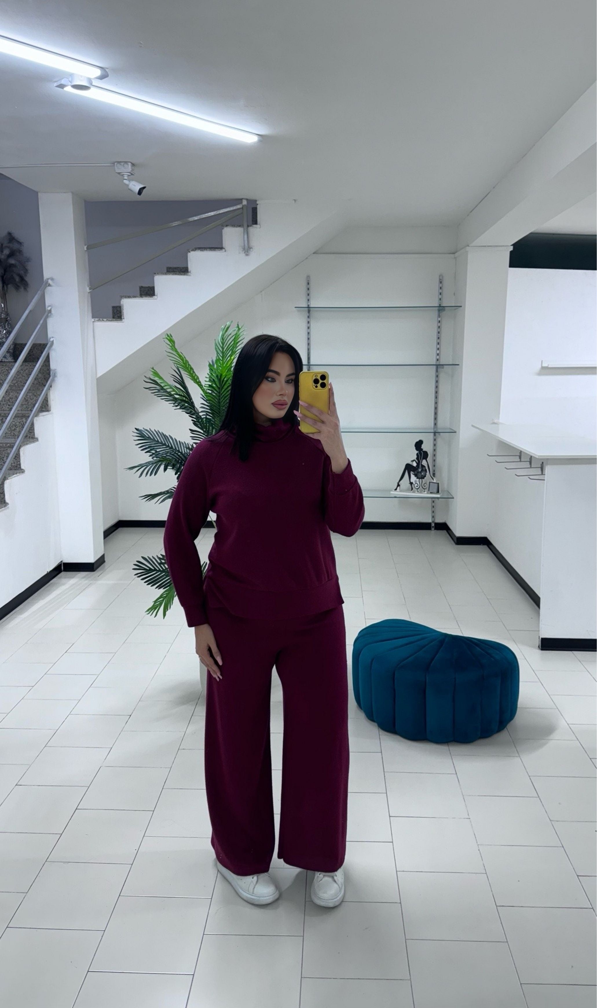 Coordinato lana rasata bordeaux