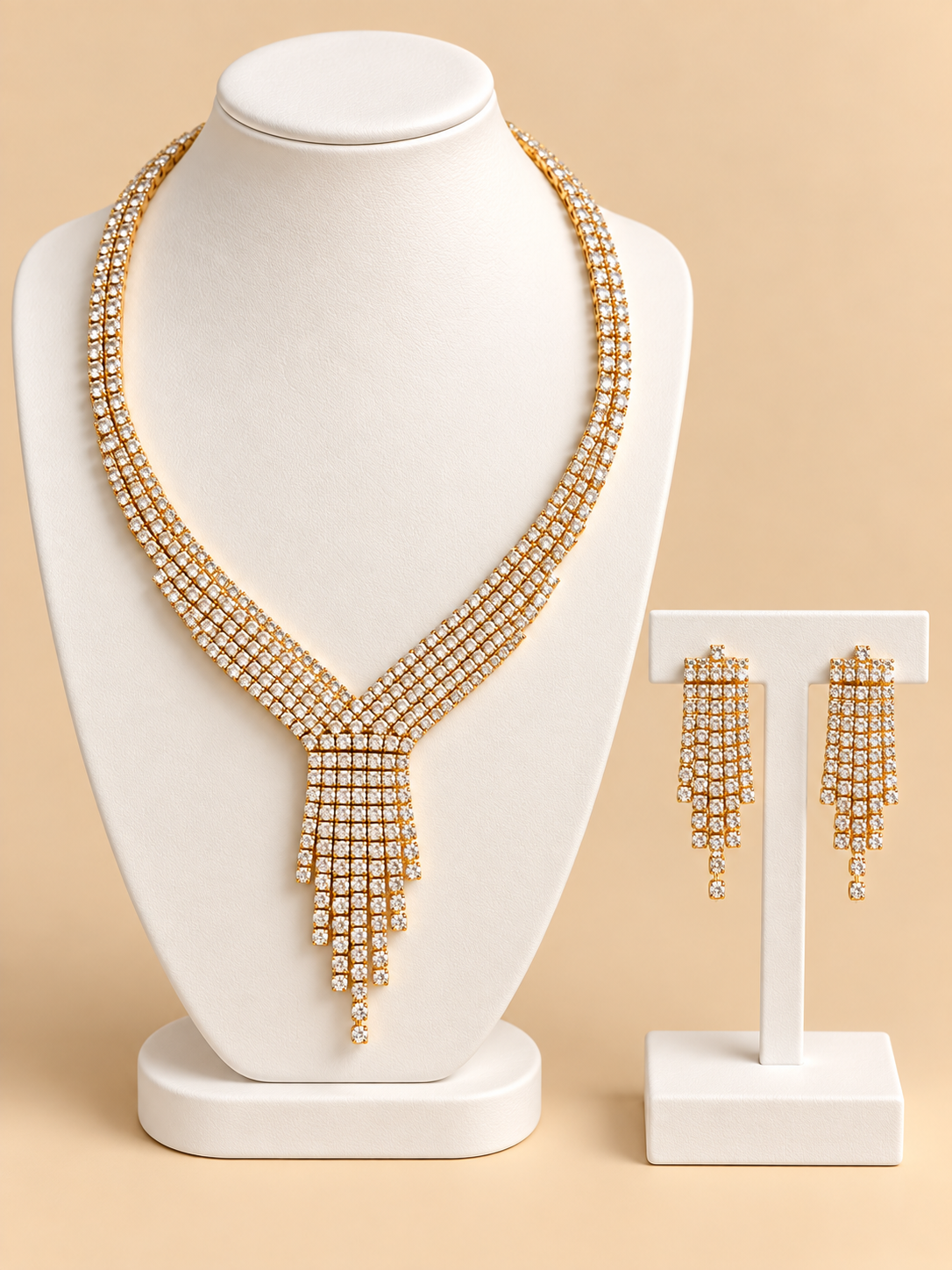Set Gioielli Dorati Luxury – Collana e Orecchini con Cristalli Brillanti