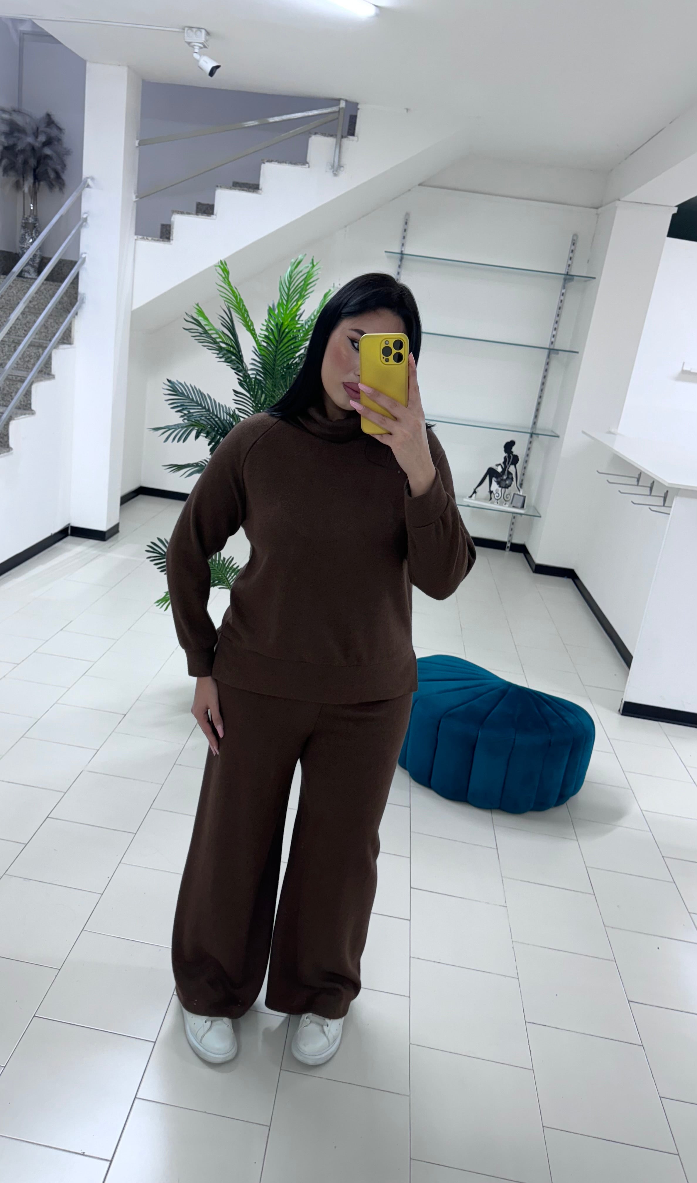 Coordinato lana rasata marrone