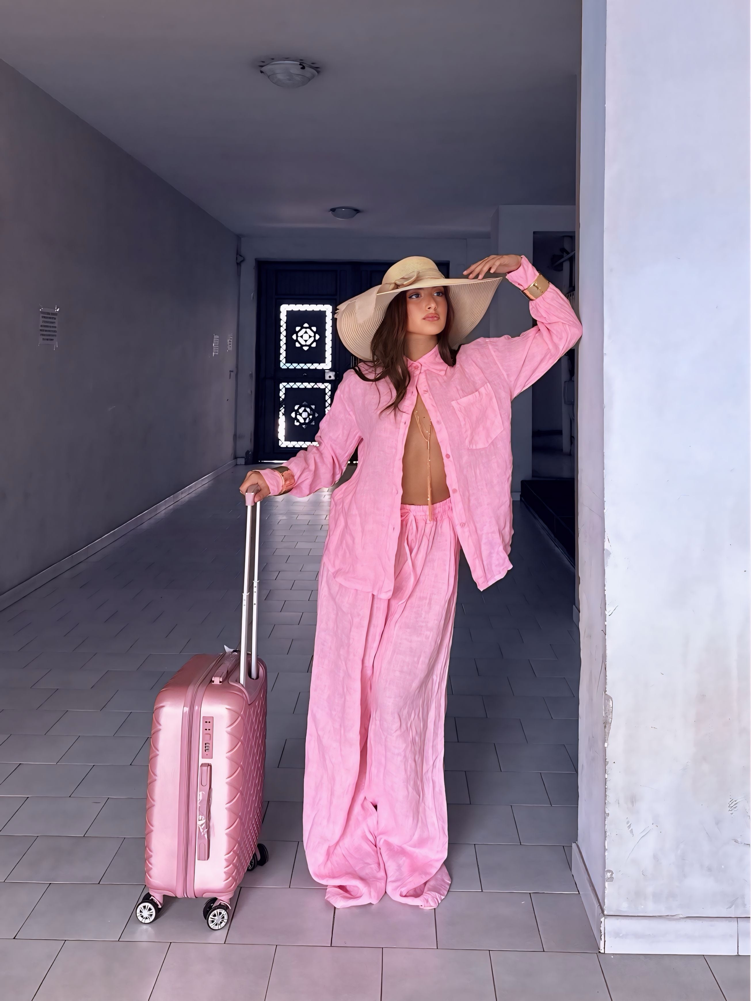 Coordinato in lino pink