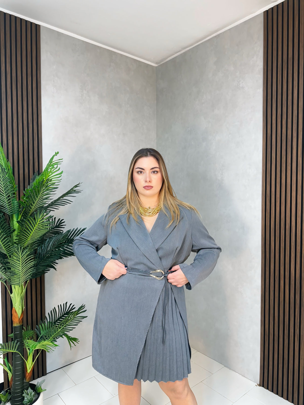 Abito Blazer Plissé Grigio