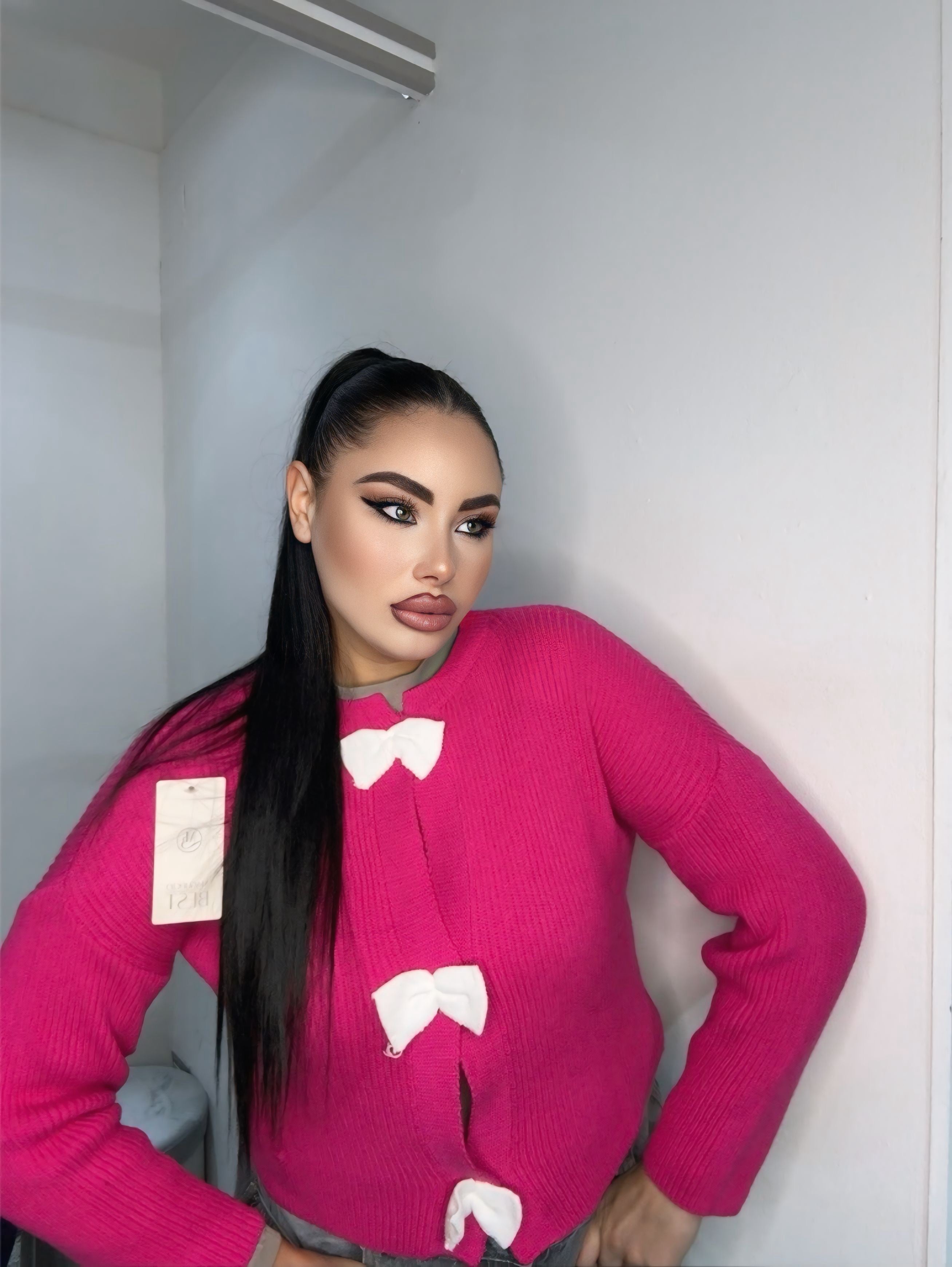 Cardigan fiocco fucsia