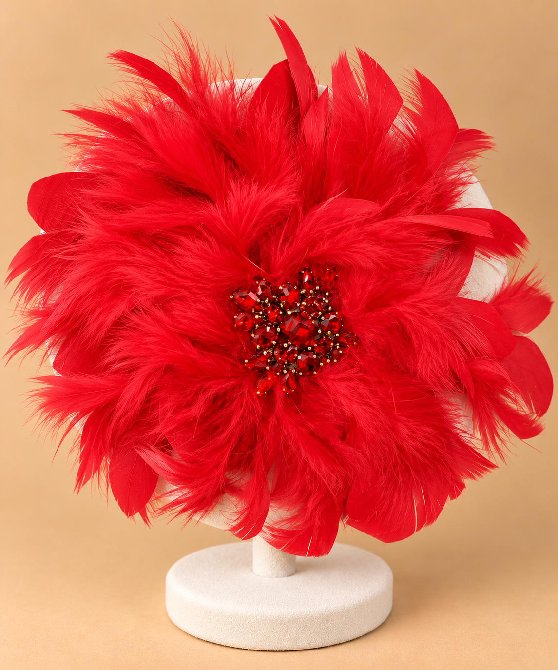 Spilla Fiore in Piume rossa con Cristalli