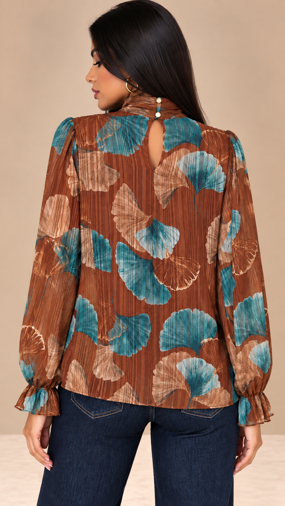 Camicia Chiffon Botanical Bow ruggine
