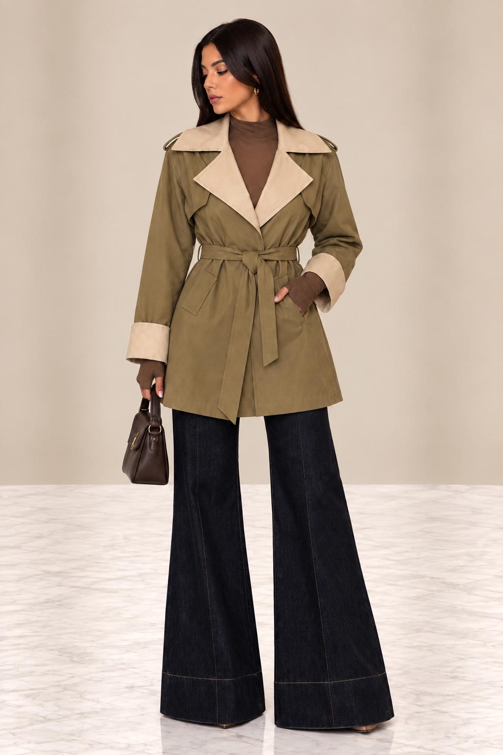Trench Bicolor Belt fango e beige