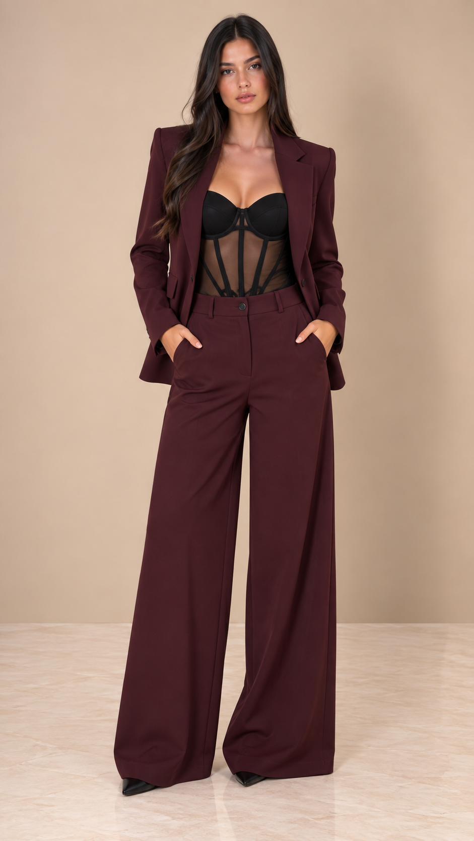 Tailleur palazzo bordeaux