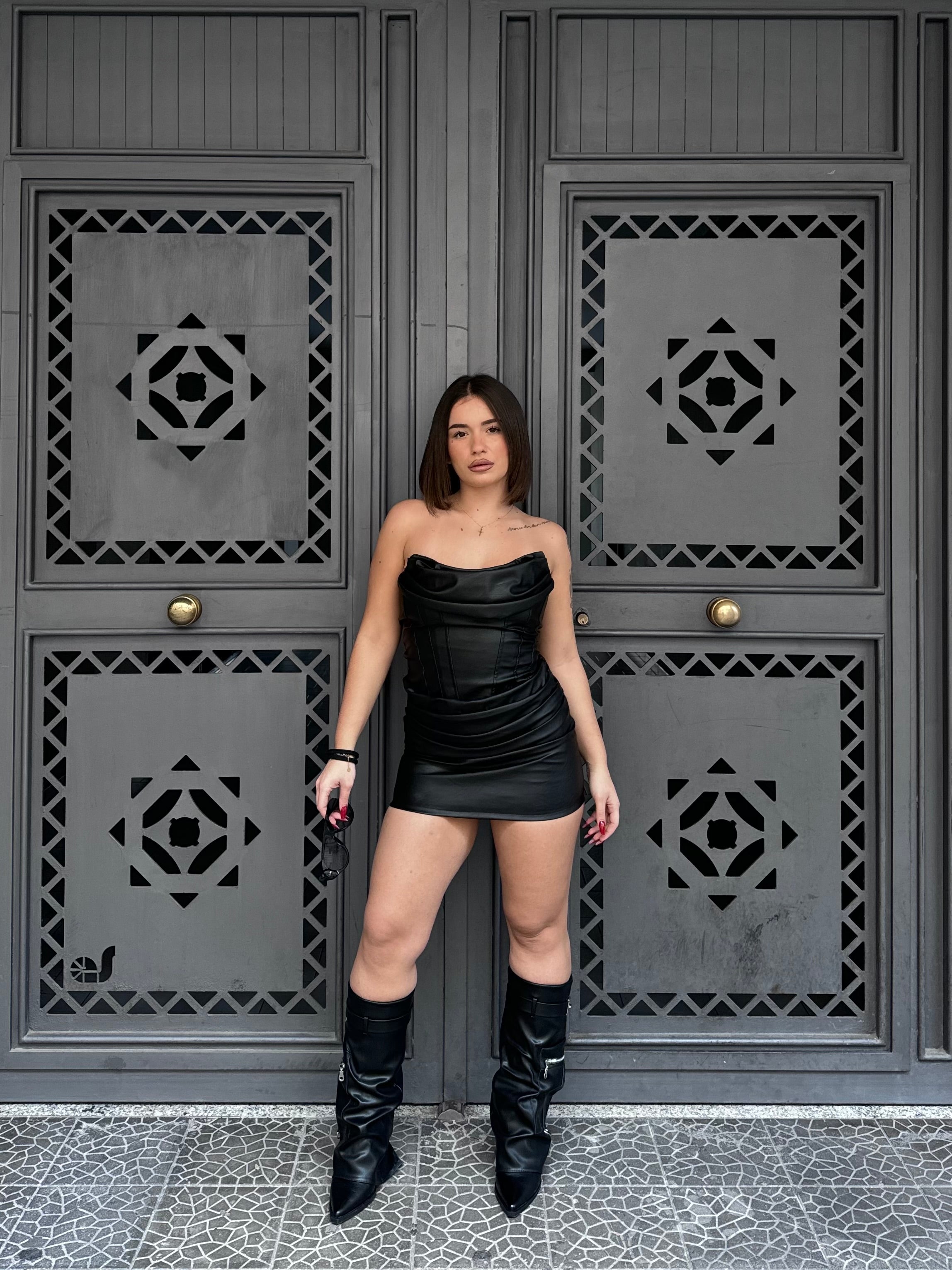 Mini dress in ecopelle black