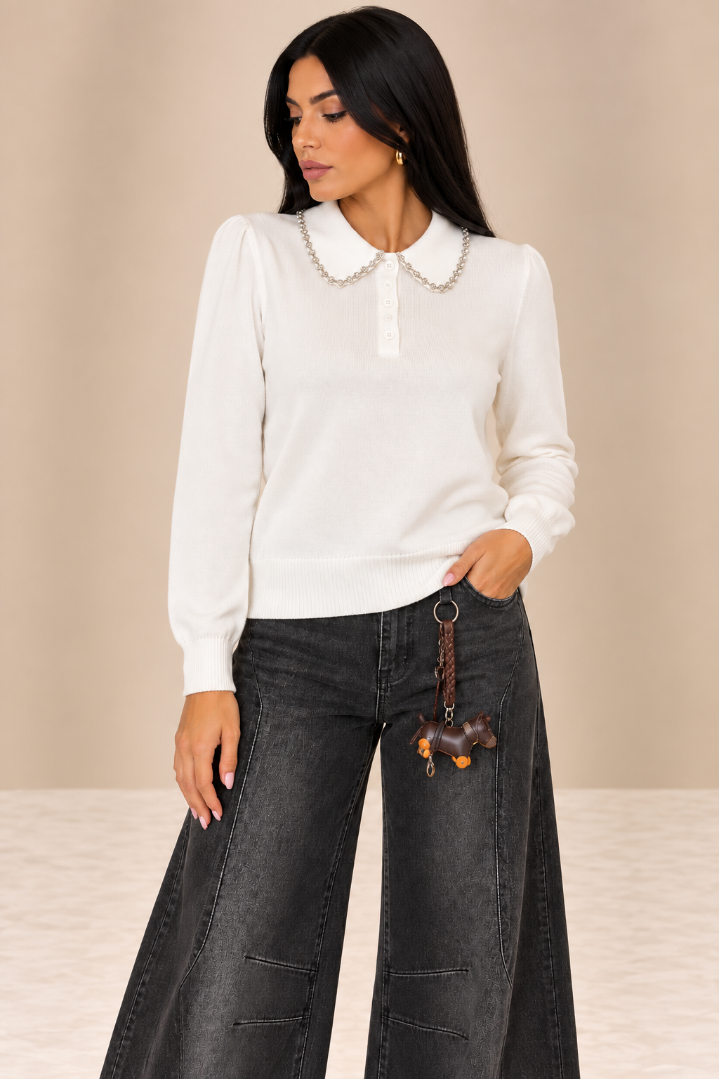 Maglia Sparkle Collar bianca