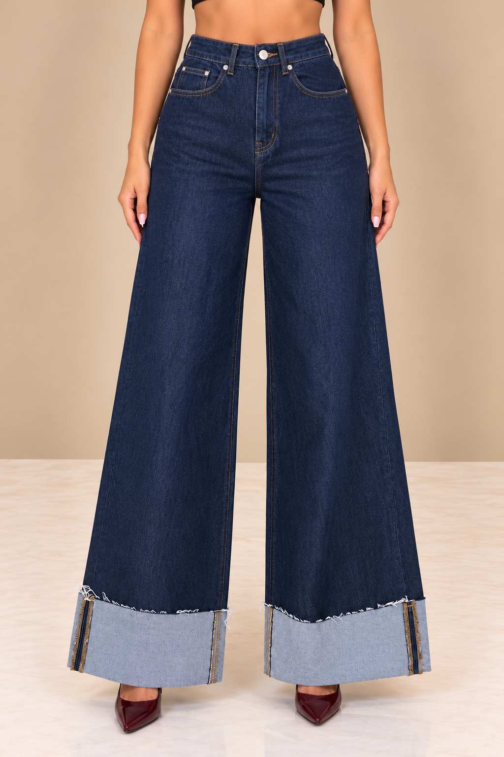 Jeans Wide Leg Maxi Cuff Dark Denim