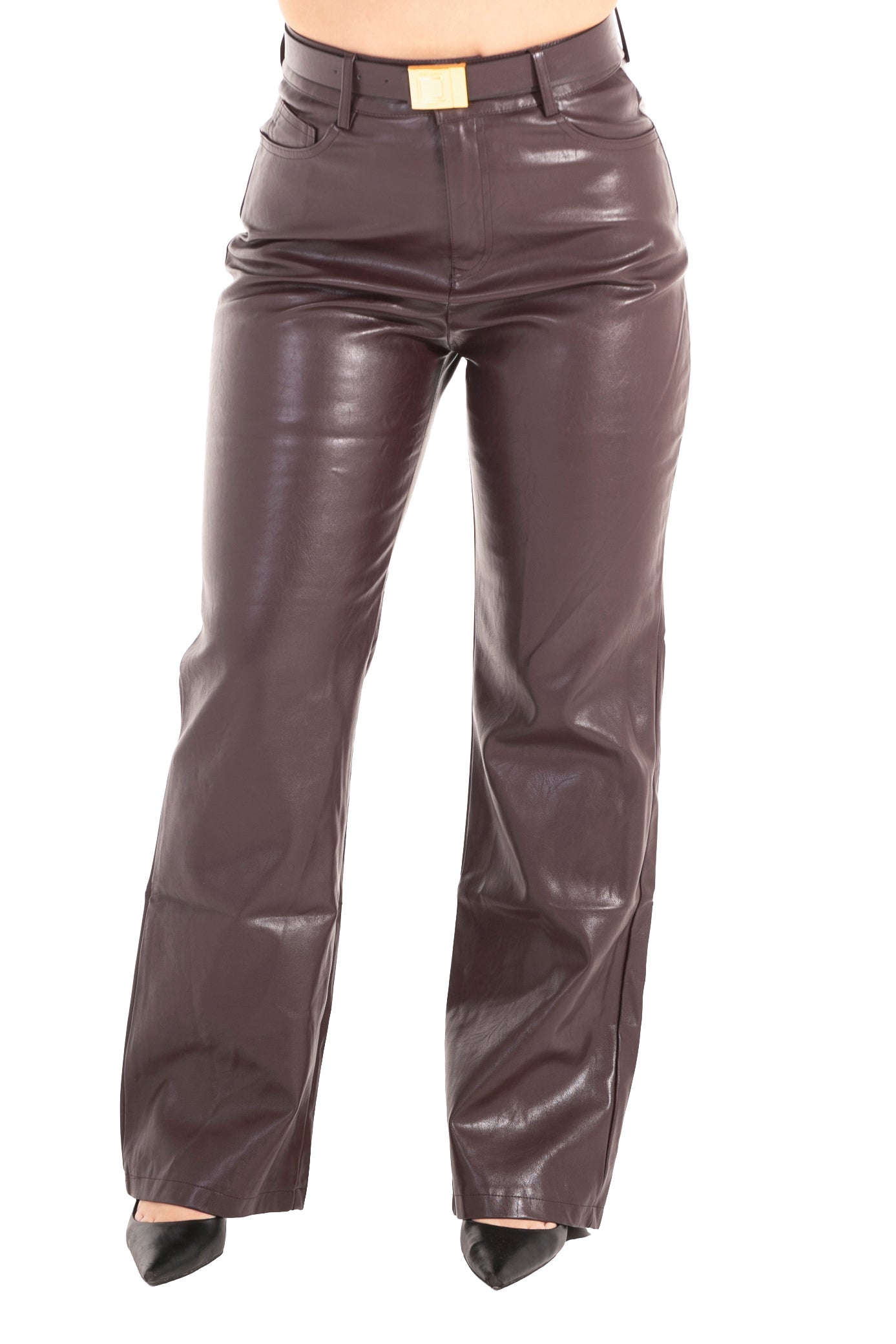 Pantalone in ecopelle bordeaux