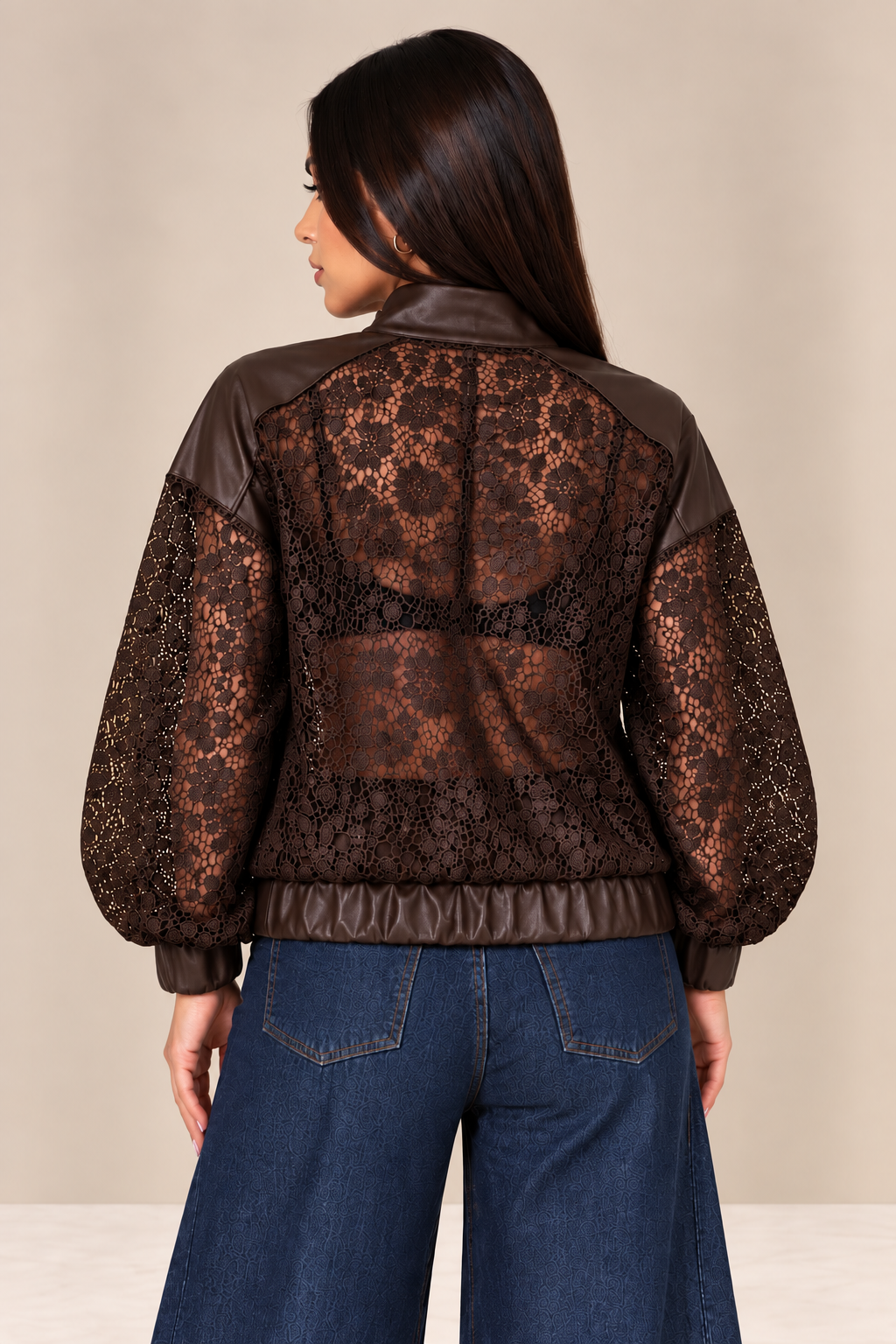 Giubbino Lace & Leather marrone