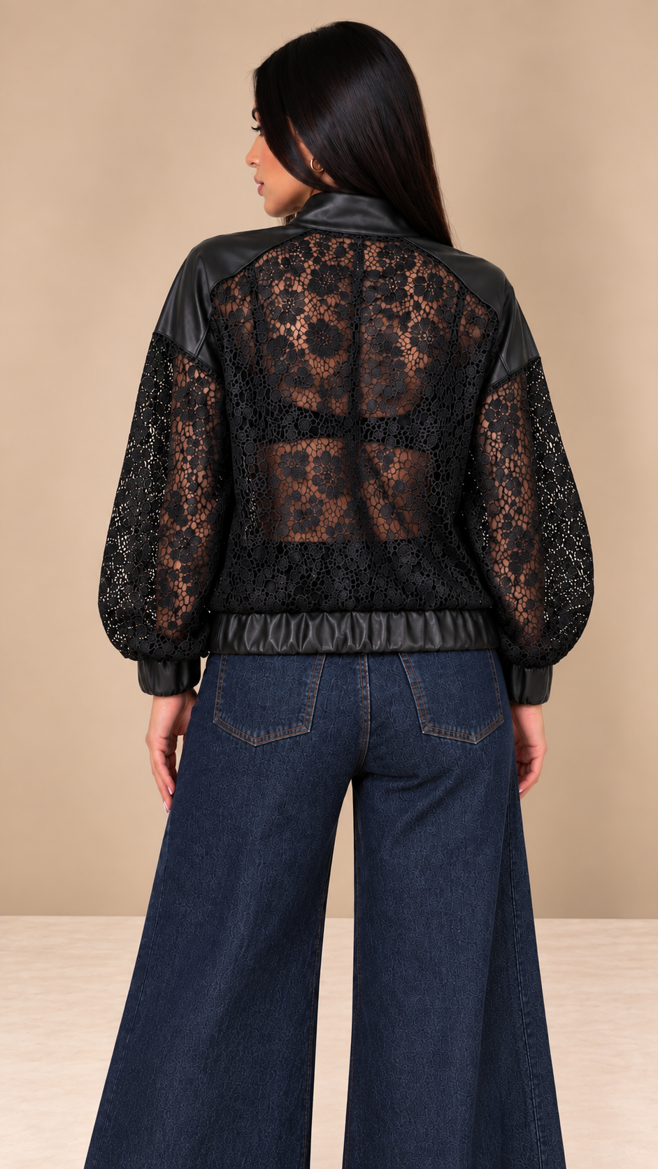 Giubbino Lace & Leather Nero