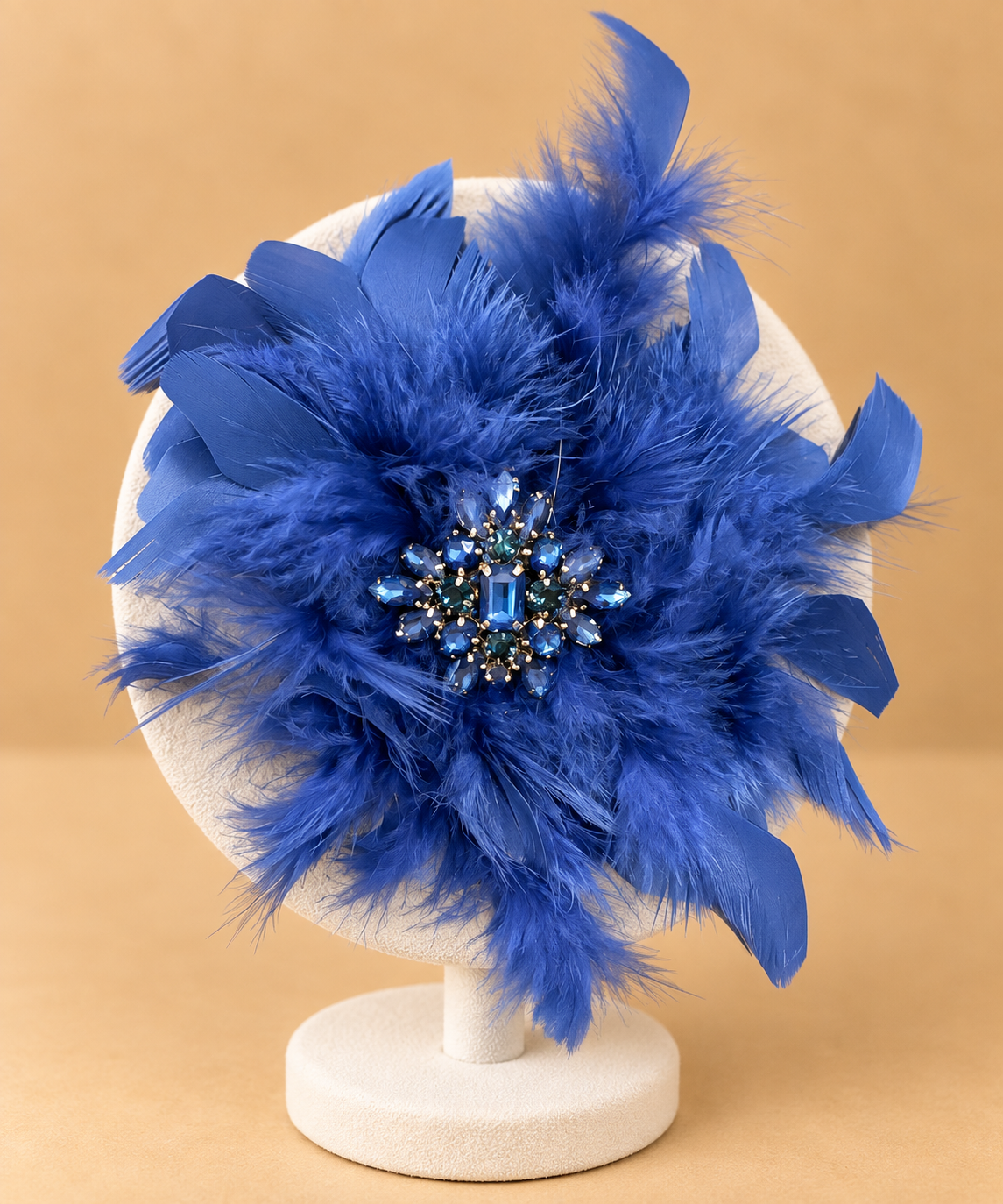 Spilla Fiore in Piume Blue con Cristalli