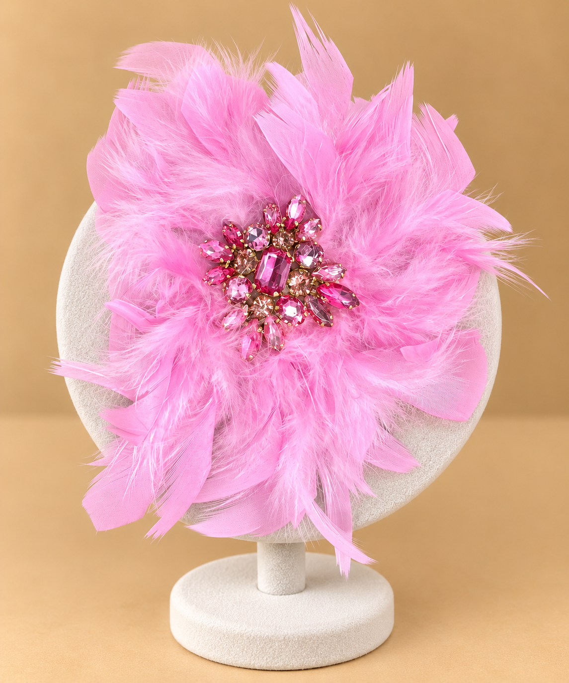 Spilla Fiore in Piume rosa con Cristalli
