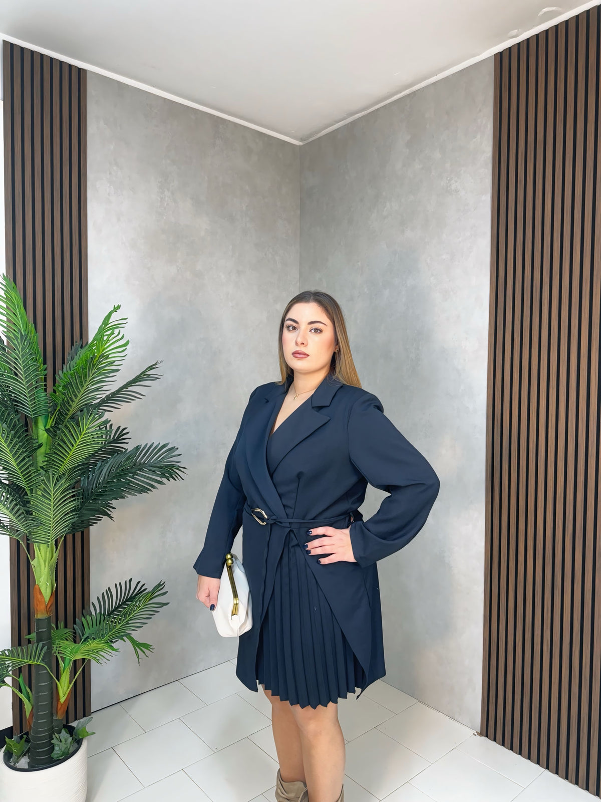 Abito Blazer Plissé Blu Navy