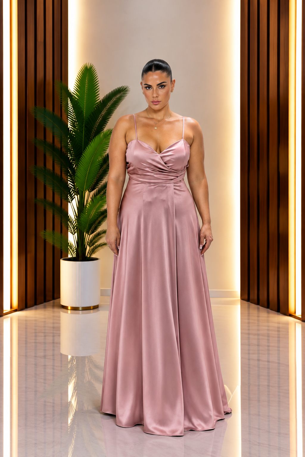 Abito Curvy Satinato Rosa Cipria