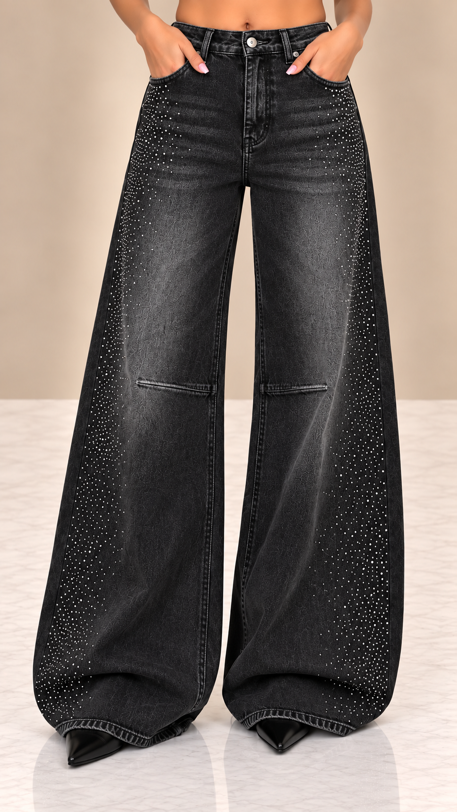Jeans Wide Leg Sparkle – Nero Washed