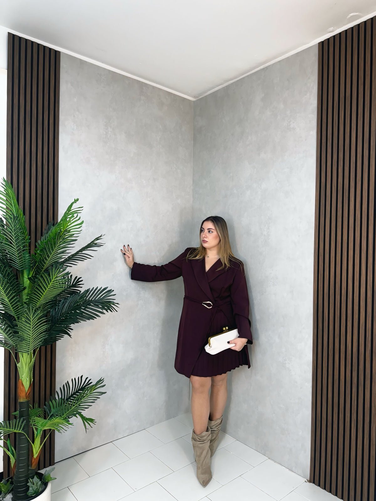 Abito Blazer Plissé bordeaux