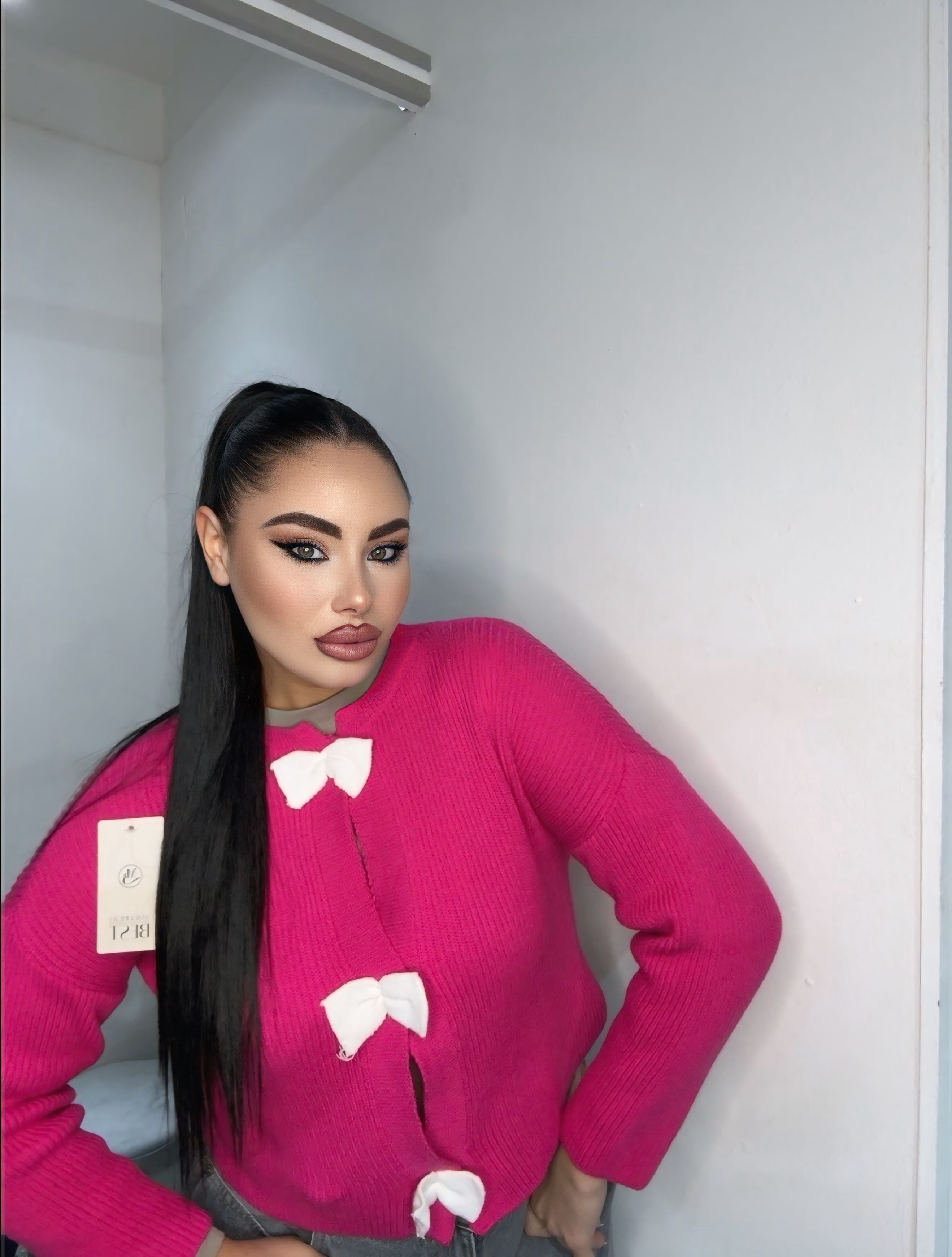 Cardigan fiocco fucsia