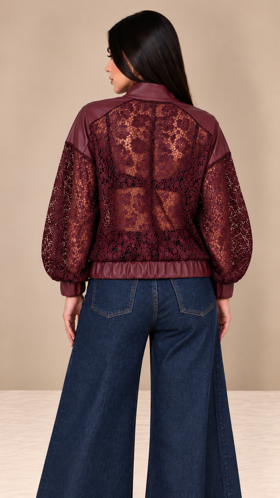 Giubbino Lace & Leather bordeaux