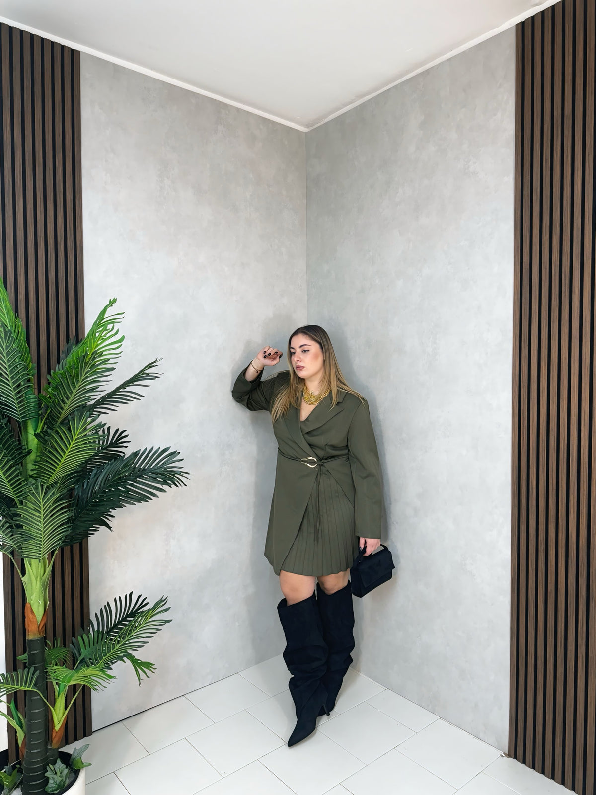 Abito Blazer Plissé Verde Militare