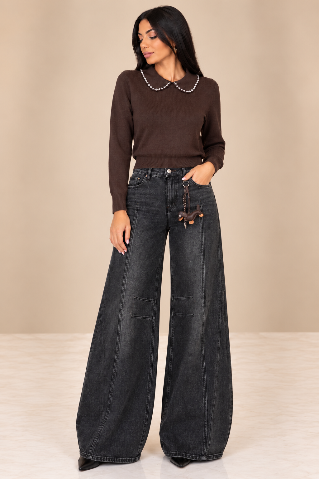 Jeans Wide Leg Washed Black