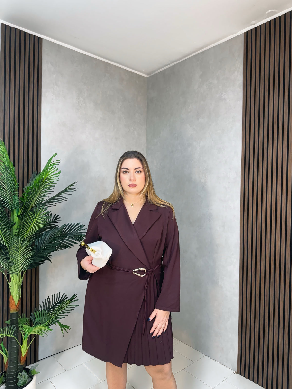Abito Blazer Plissé bordeaux