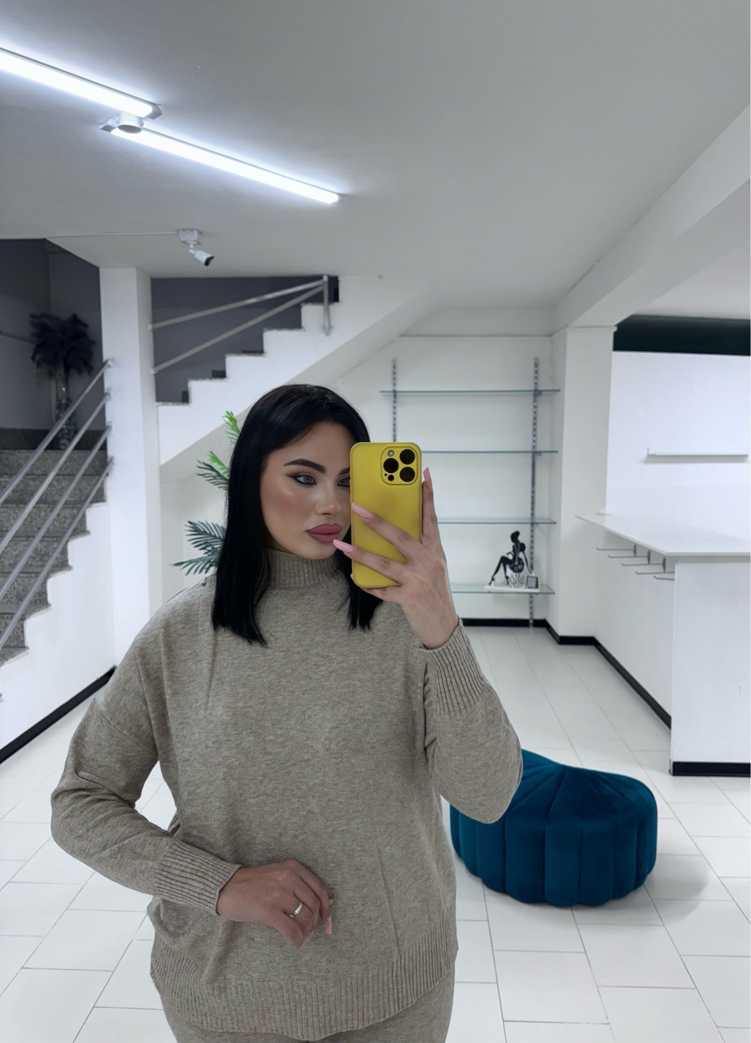 Coordinato lana rasata fango