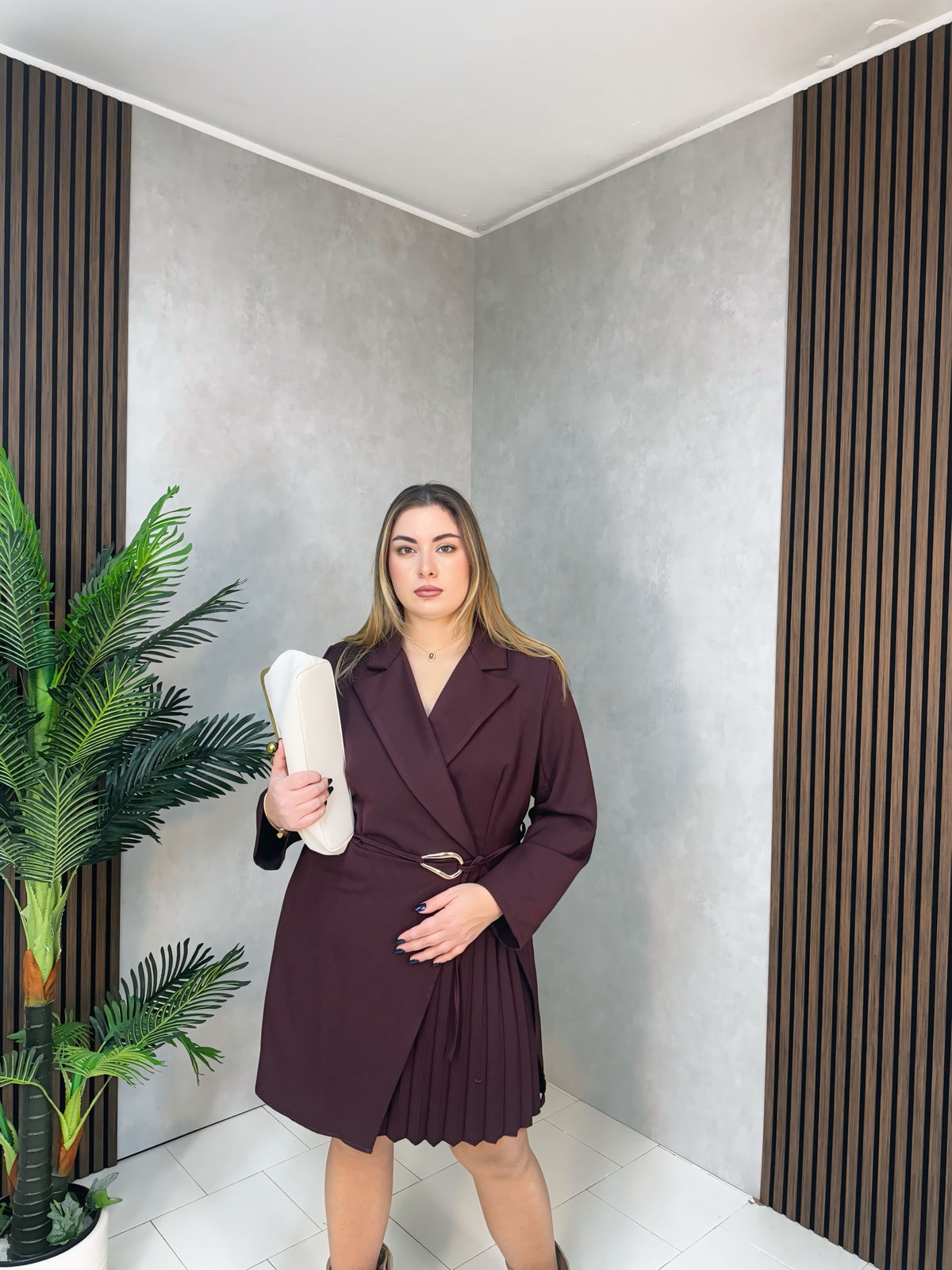 Abito Blazer Plissé bordeaux