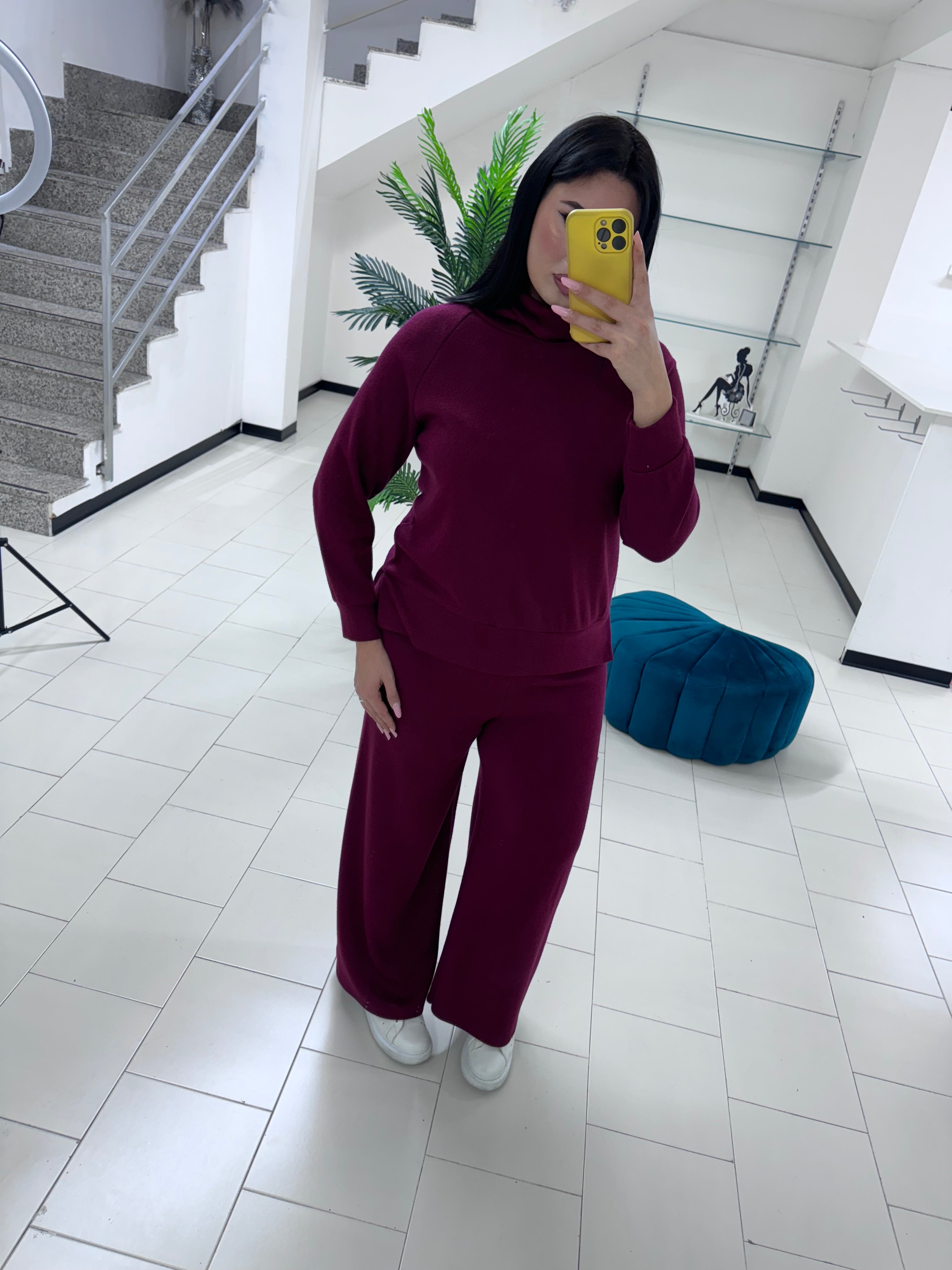 Coordinato lana rasata bordeaux