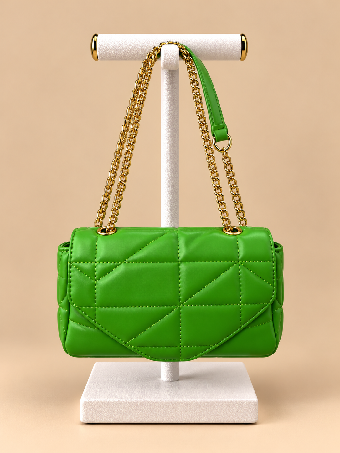 Borsa Verde Smeraldo Trapuntata con Catena Dorata
