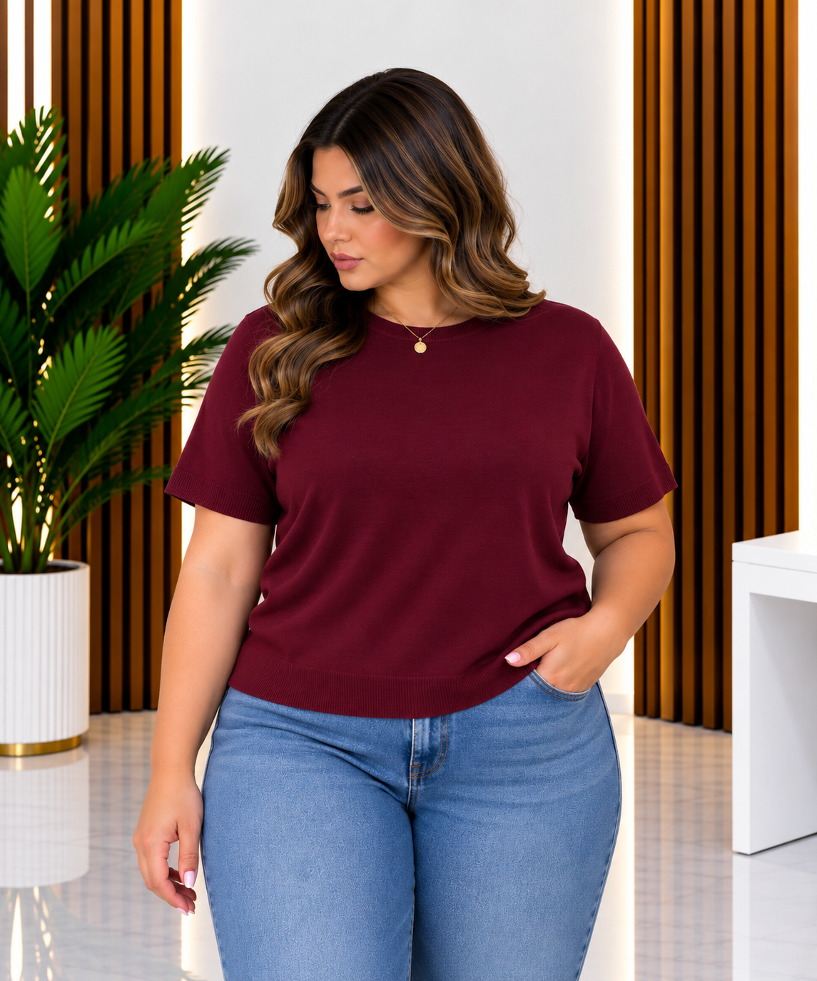 Maglioncino CURVY in Lana Pettinata bordeaux