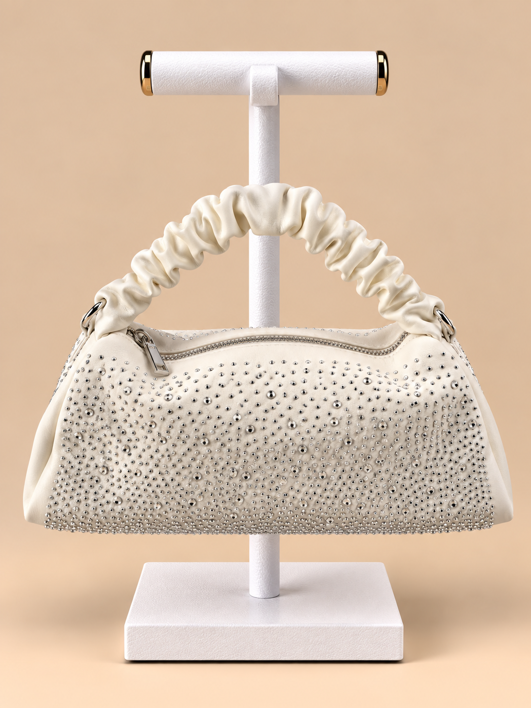Borsa Bianca Elegante con Dettagli Luminosi e Tracolla