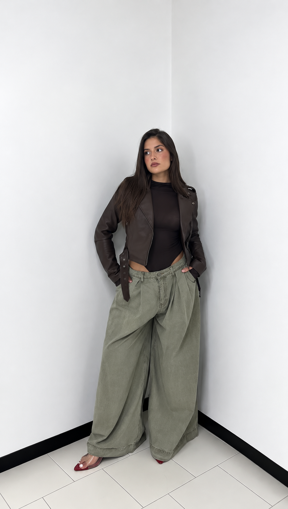 Jeans Wide Leg Balloon Sage Green