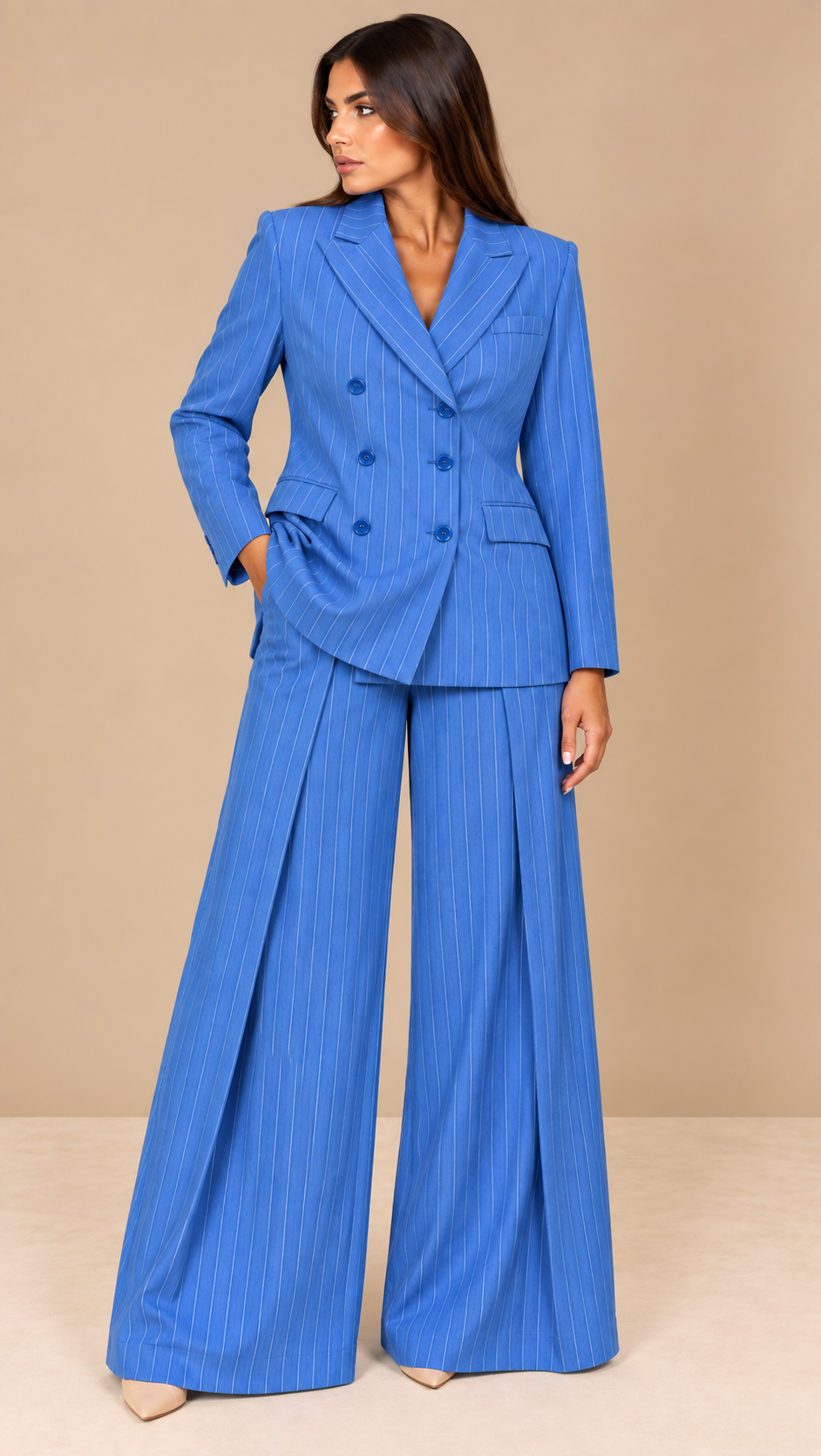 Tailleur Pinstripe blu elettrico