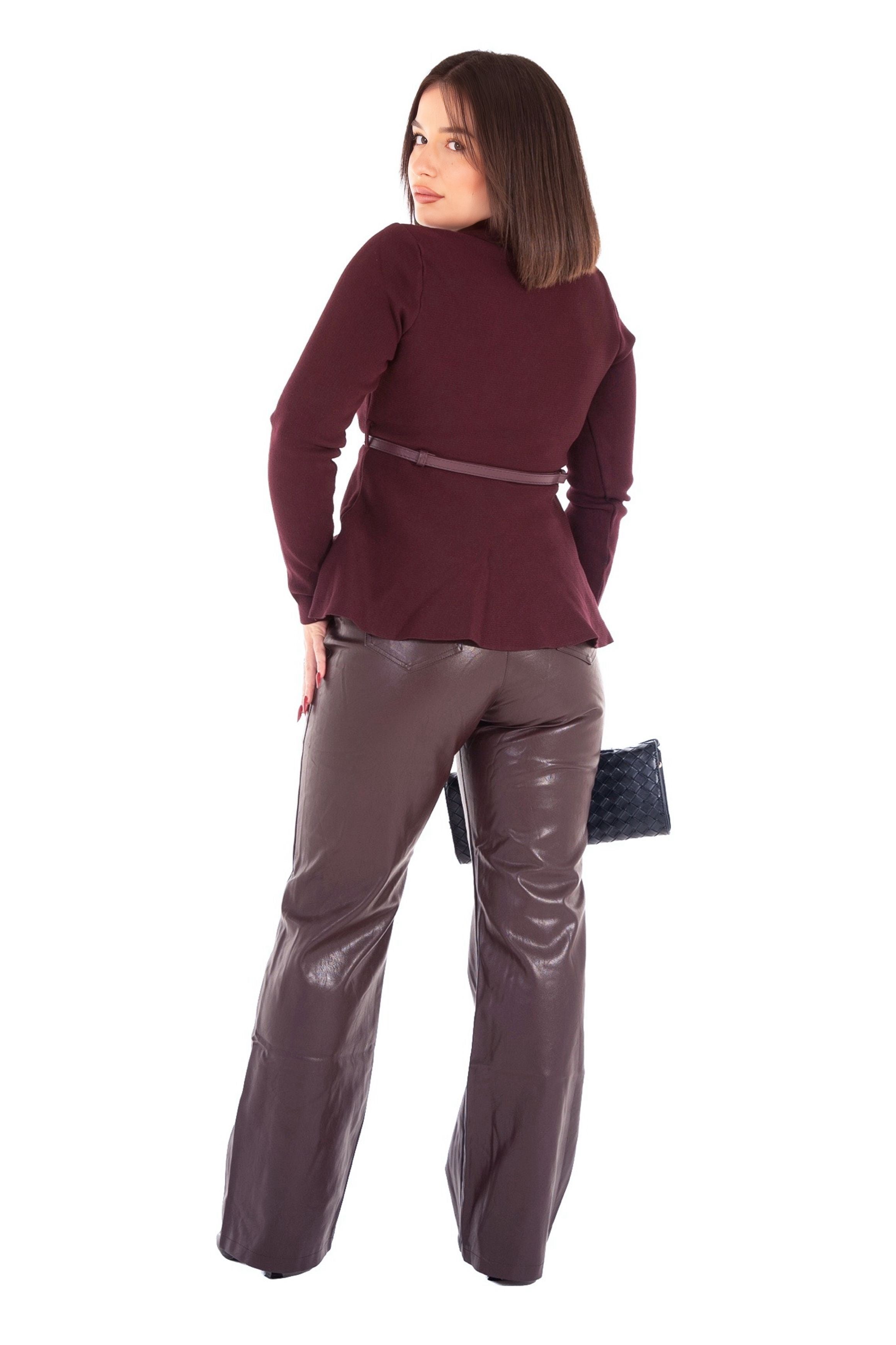 Cardigan con cintura bordeaux