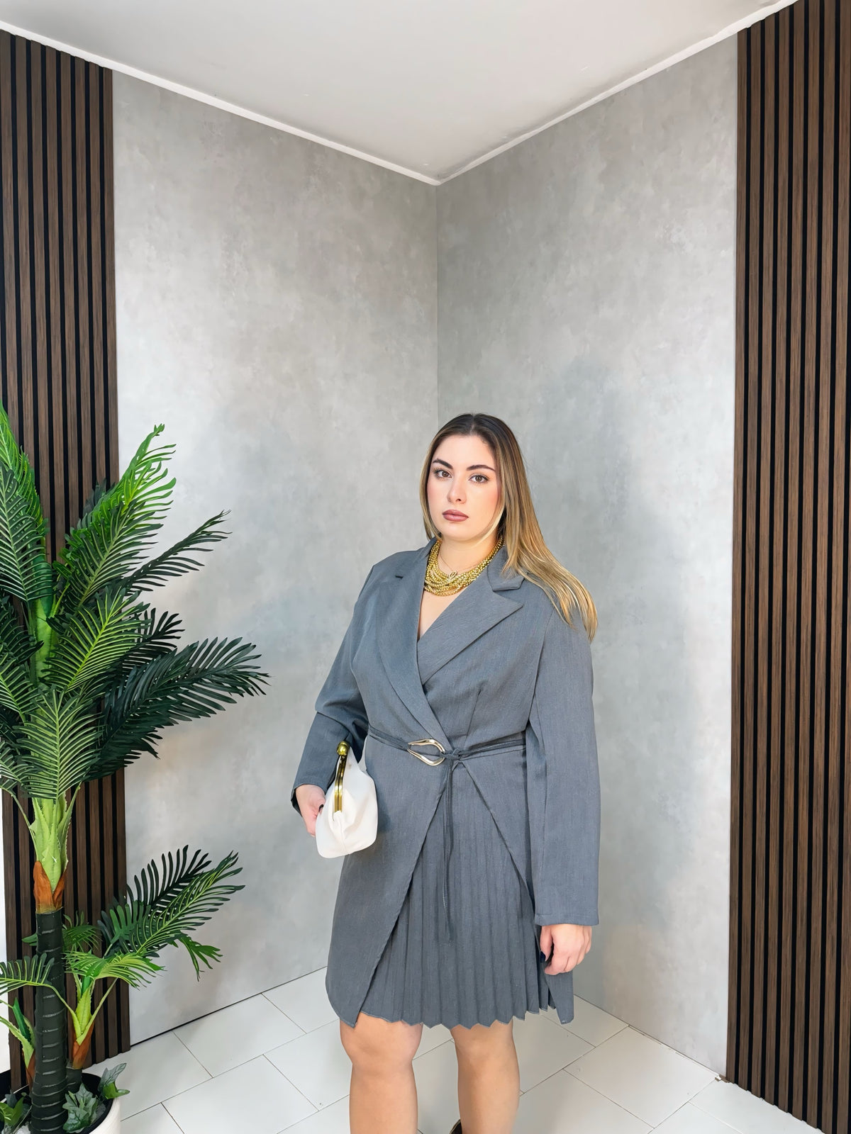 Abito Blazer Plissé Grigio
