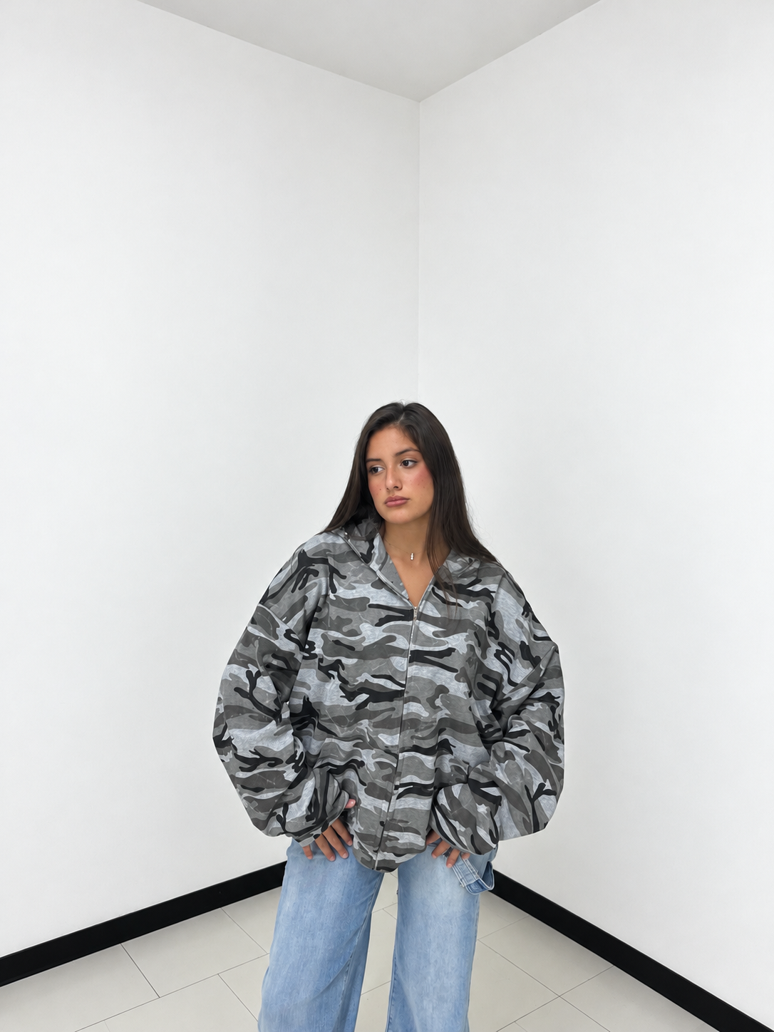 Felpa Oversize Camouflage con Zip