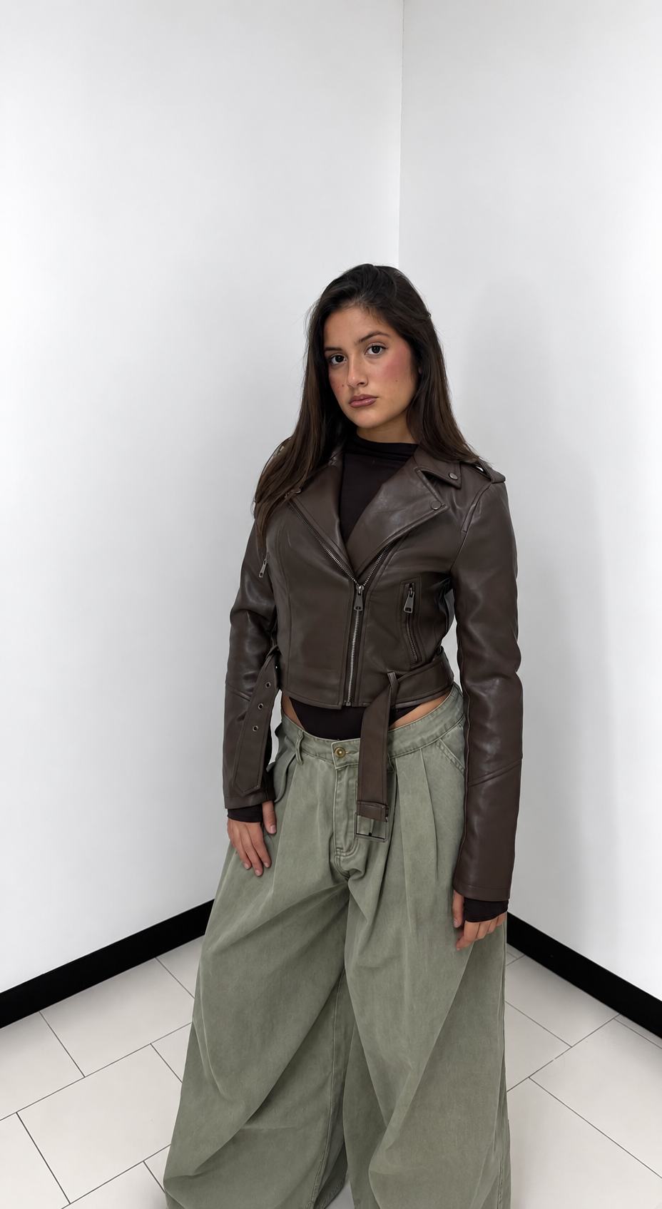 Giubbino Biker Leather Chocolate Brown