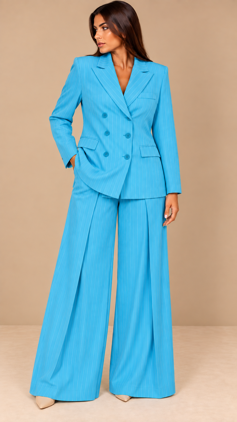 Tailleur Pinstripe Azzurro