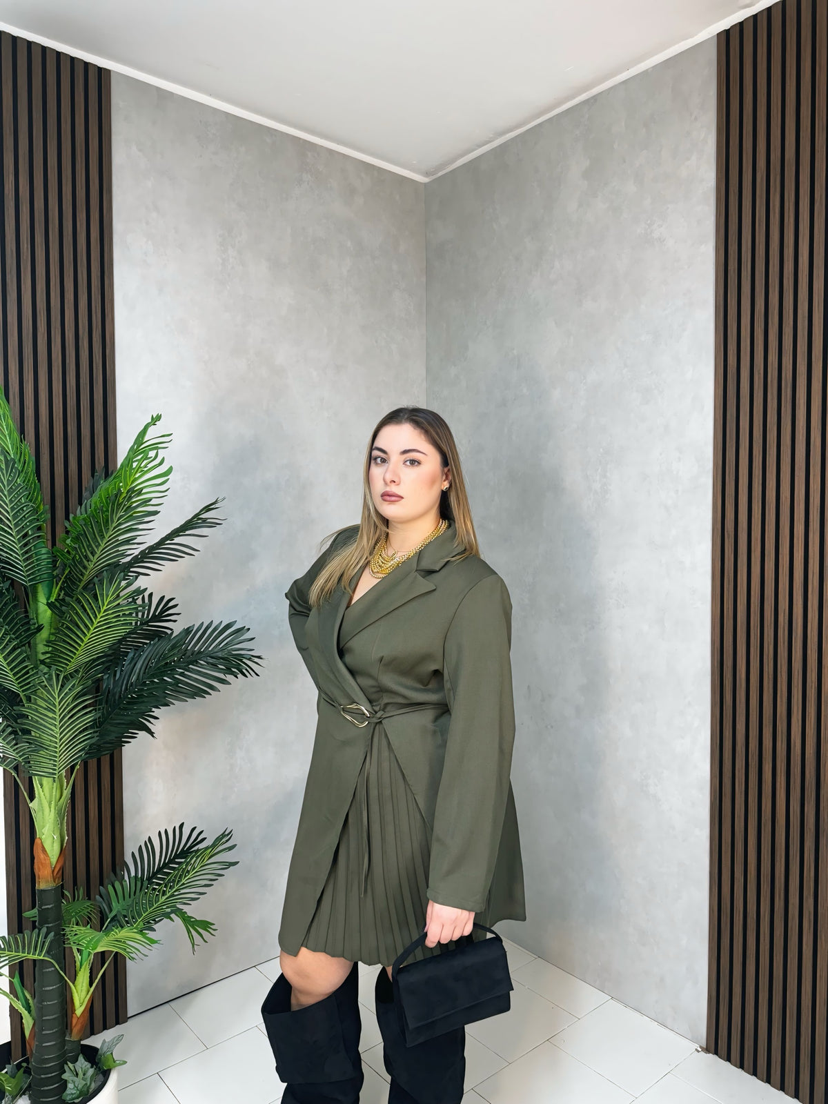 Abito Blazer Plissé Verde Militare