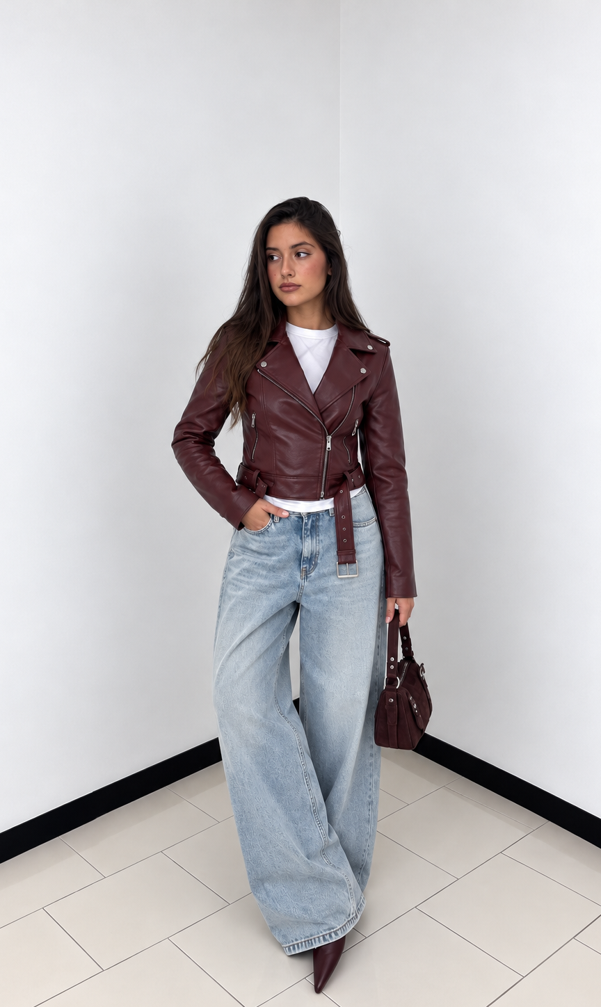 Giubbino biker leather bordeaux