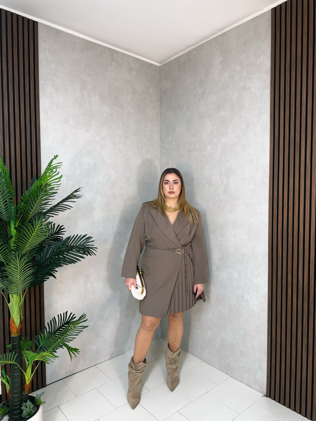 Abito Blazer Plissé Fango
