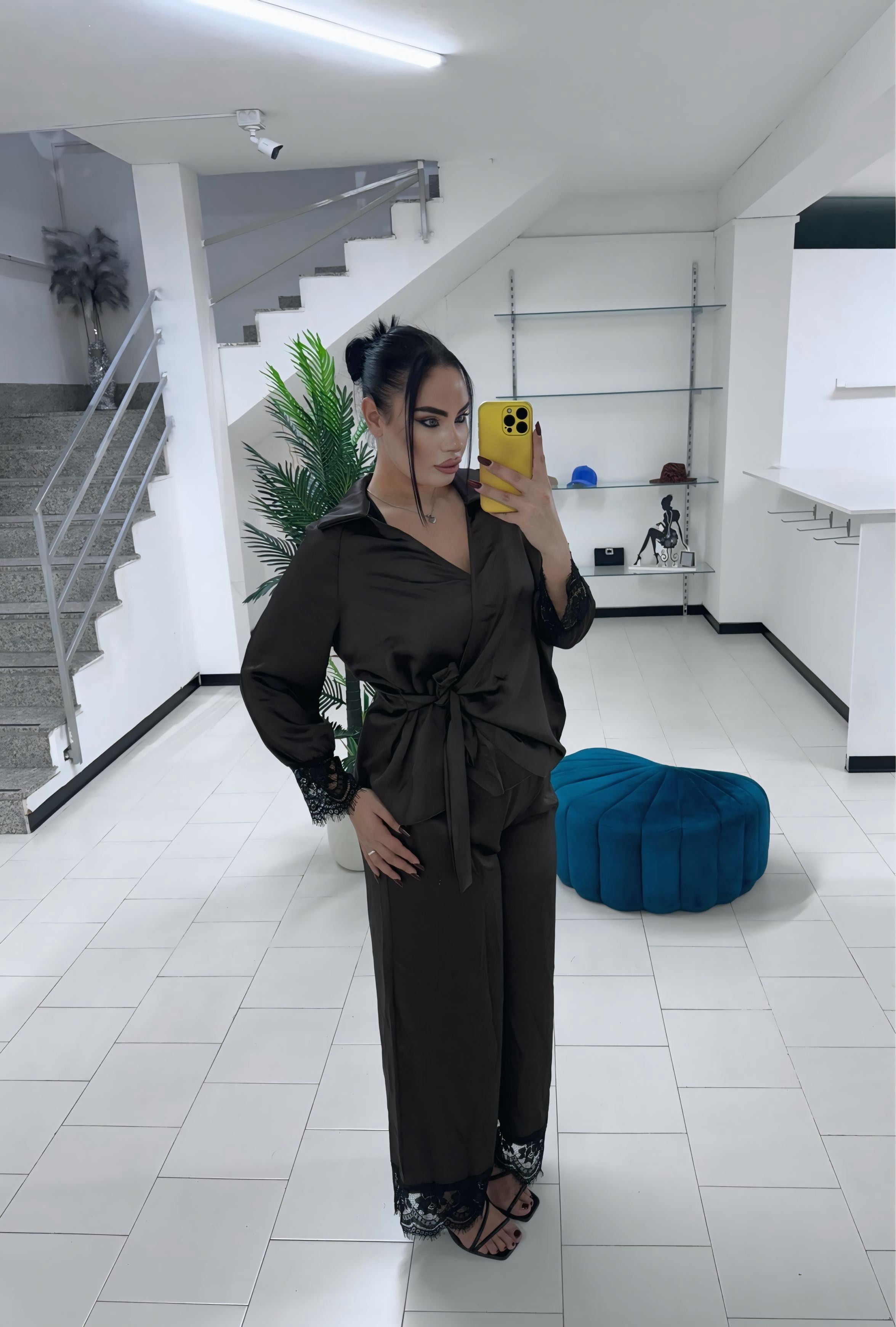 Coordinato in raso marrone