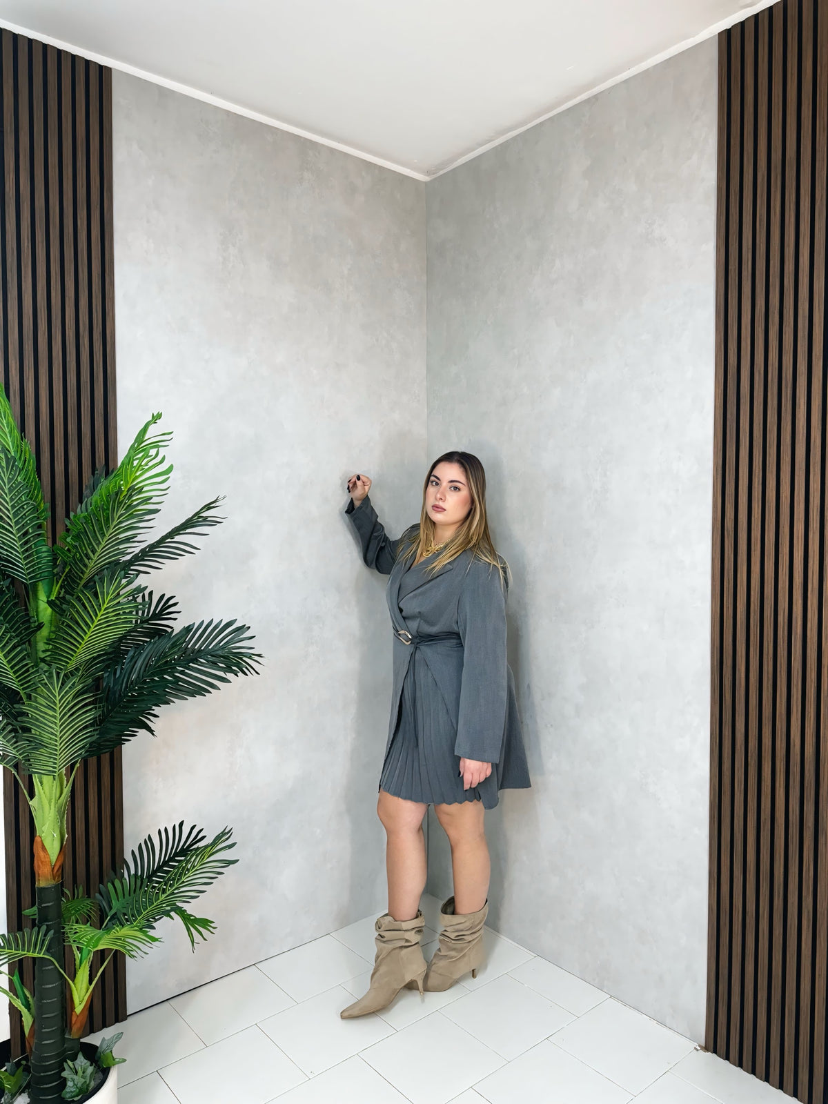 Abito Blazer Plissé Grigio