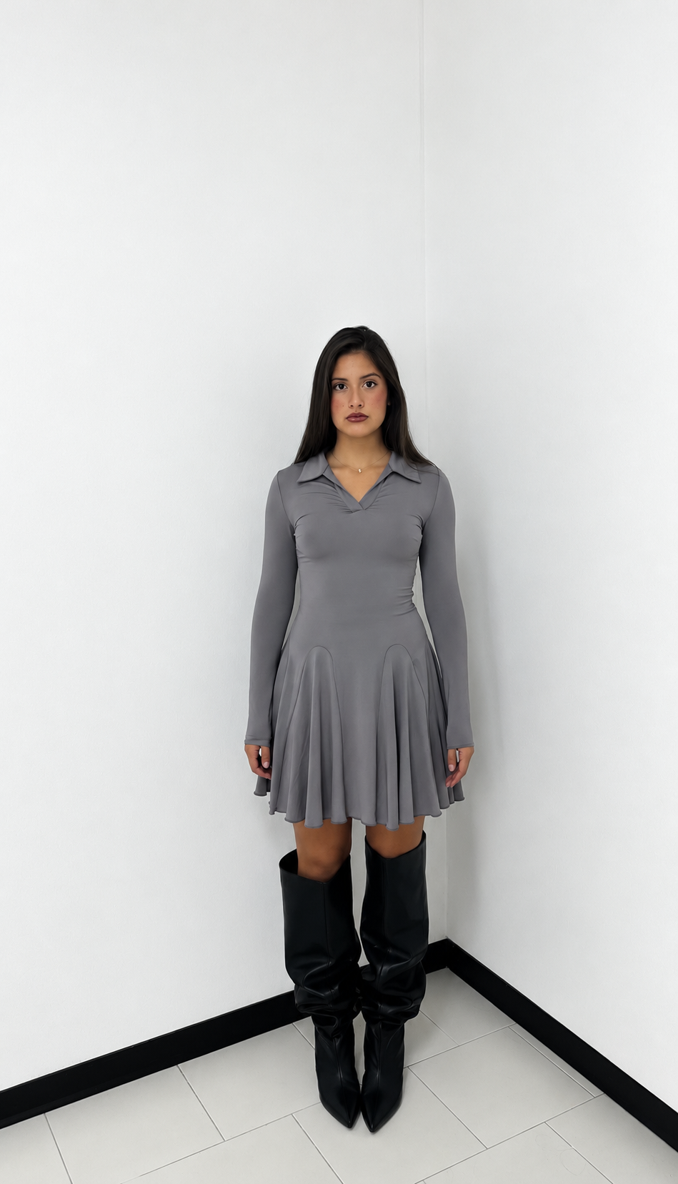 Mini Dress Flowy Elegance grey