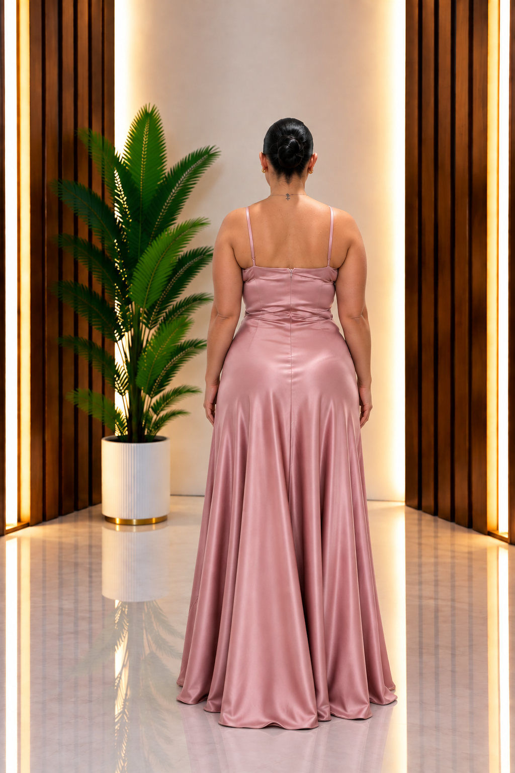 Abito Curvy Satinato Rosa Cipria