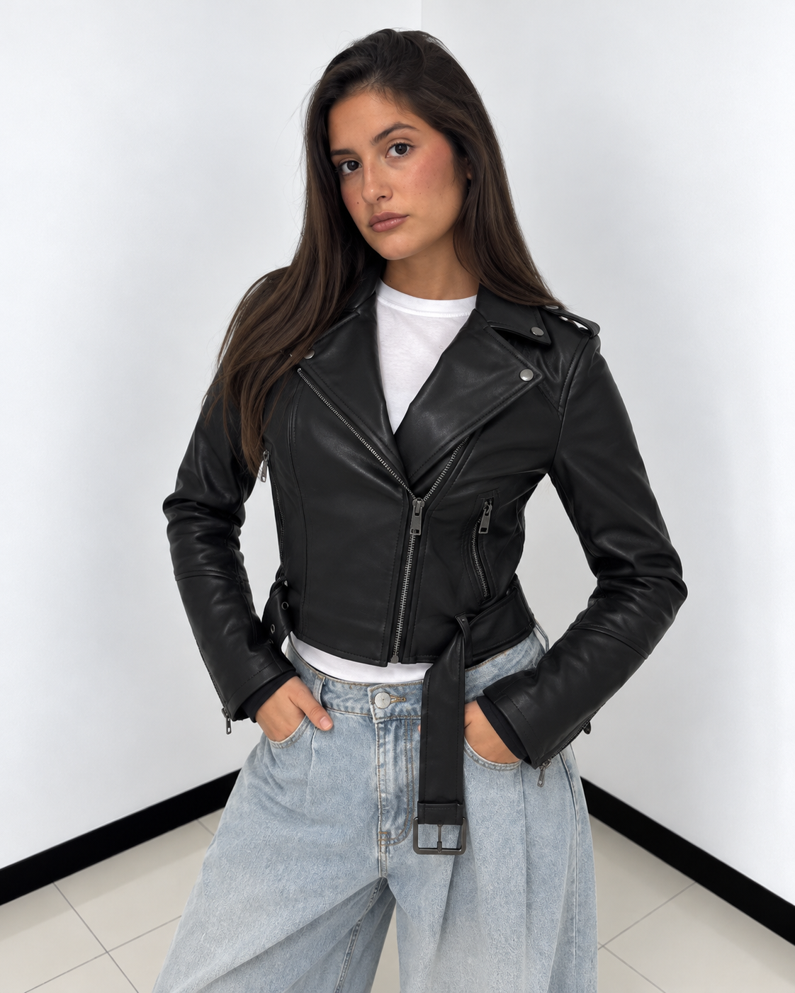 Giubbino biker leather black
